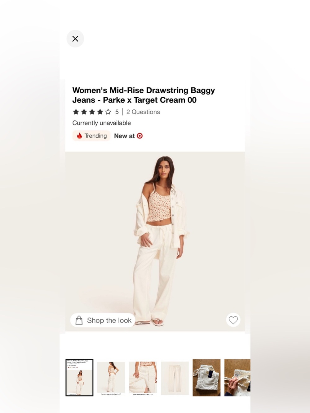 NWT Parke x Target cream Mid-rise Baggy Jeans Size 4